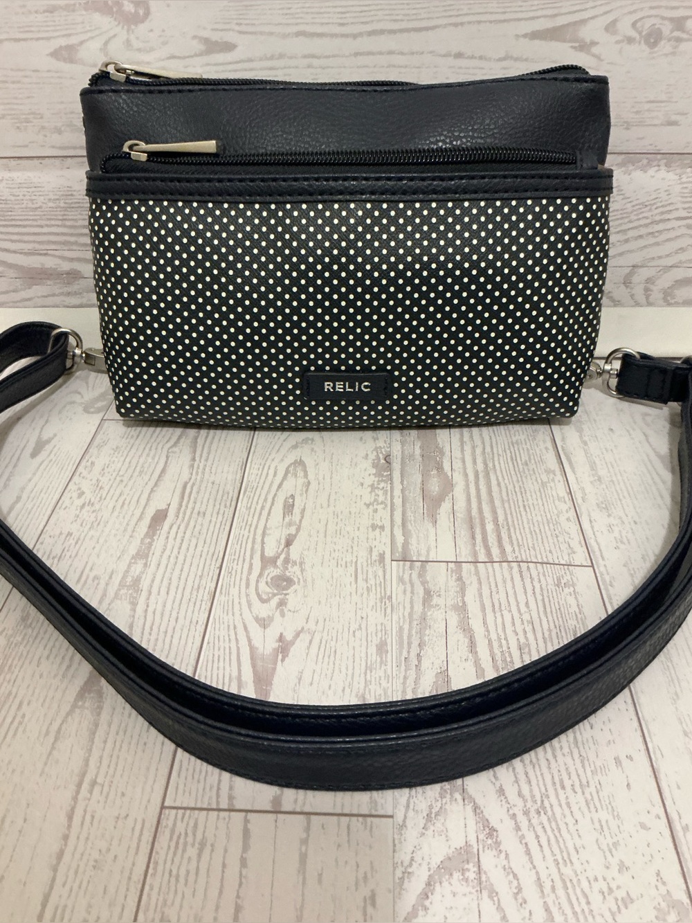 Relic Dark Blue and White Polka Dot Crossbody Bag